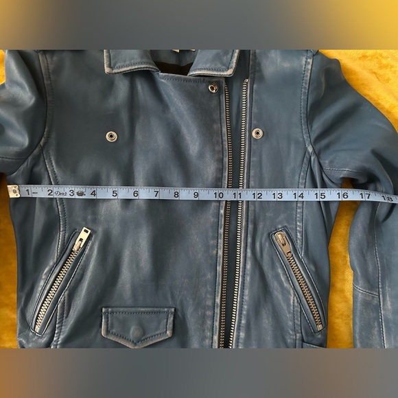 IRO blue leather motorcycle jacket - Picture 3 of 5